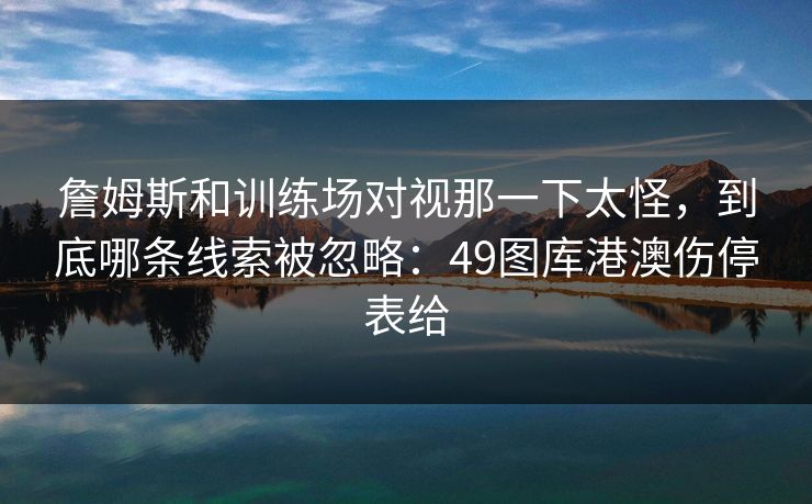 詹姆斯和训练场对视那一下太怪，到底哪条线索被忽略：49图库港澳伤停表给