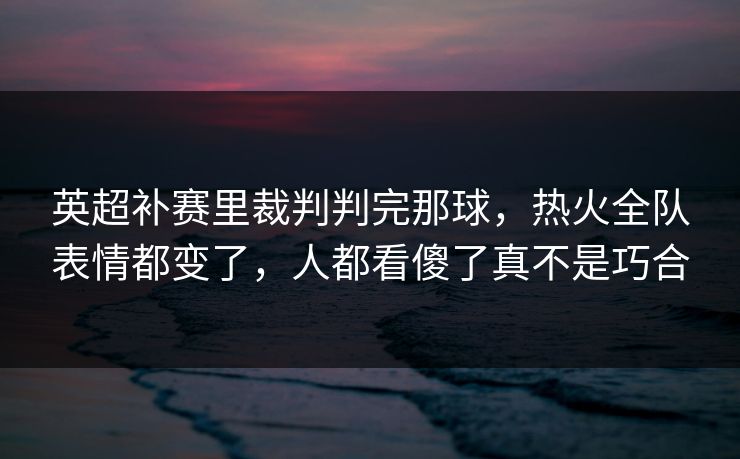 英超补赛里裁判判完那球，热火全队表情都变了，人都看傻了真不是巧合